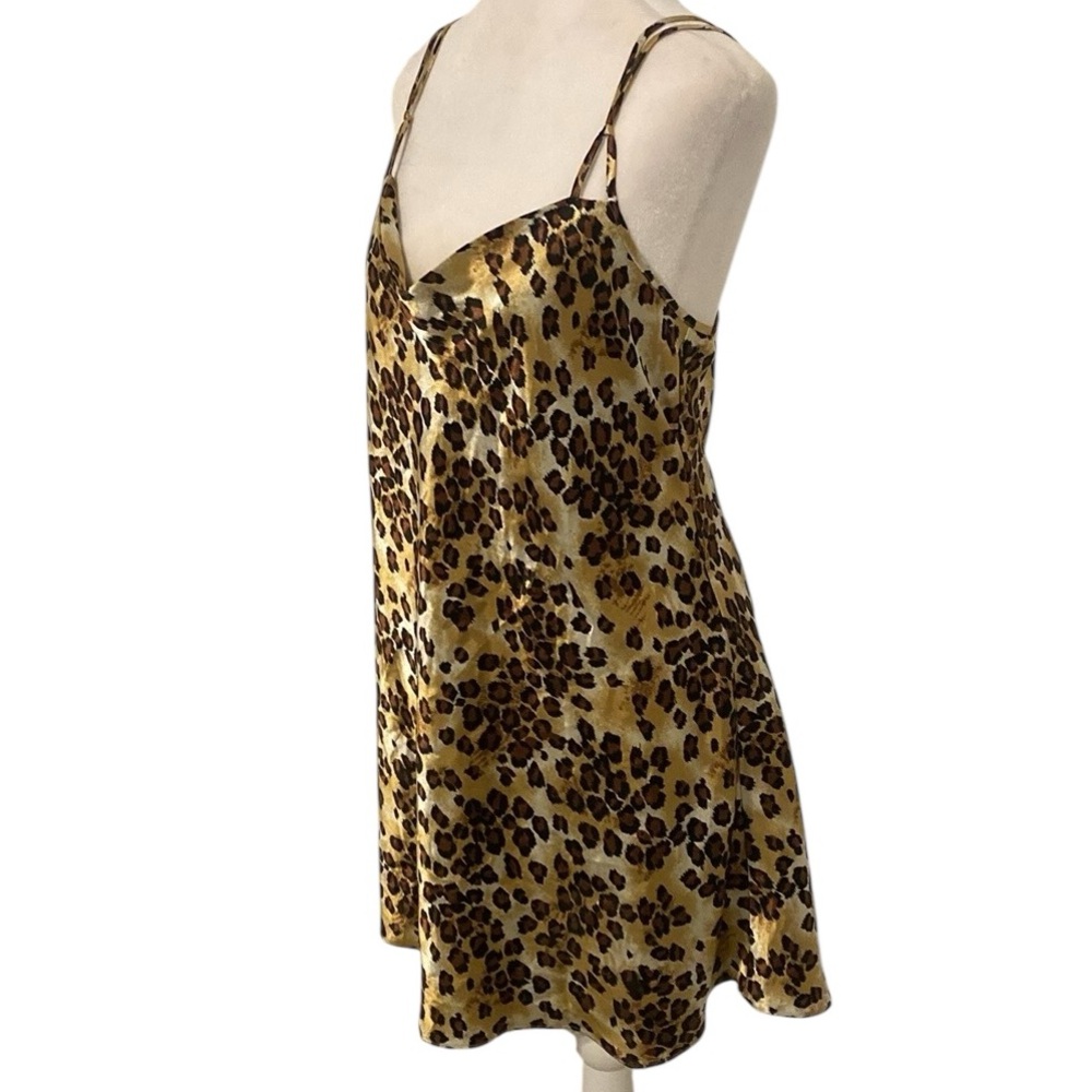 Alexandra Nicole Vintage Leopard Print Satin Slip Dress Teddy Lingerie - Picture 3 of 5